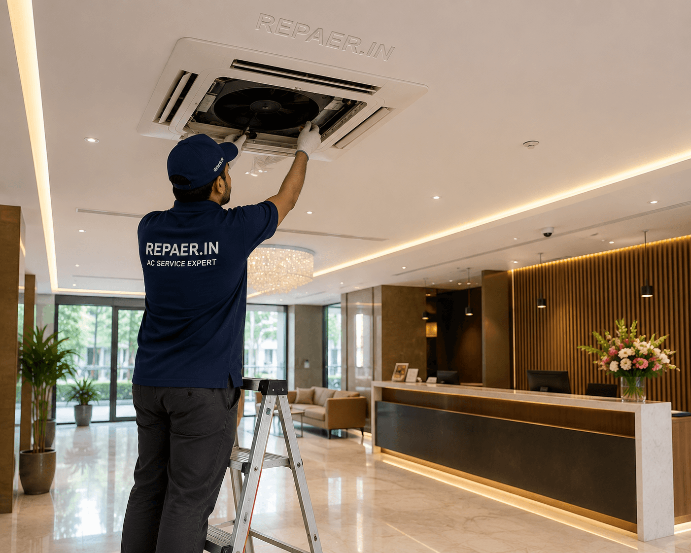 Cassette AC ceiling unit for open-plan interiors