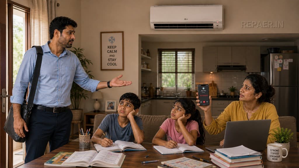 Family frustrated with AC not working while trying to call their AC technician